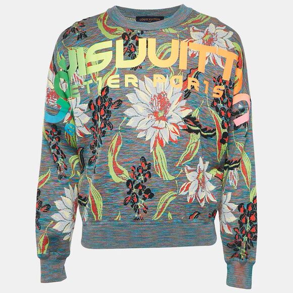 Louis Vuitton Grey Bloom Space Dyed Jacquard Knit Jumper Xs - Picture 1 of 6